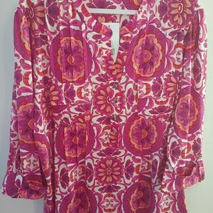 Kim Rogers Pink and Orange Short Sleeve Button Down Blouse